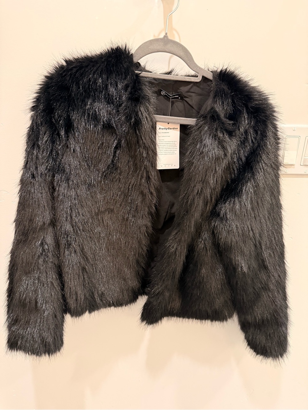 PrettyGarden Black Faux Fur Teddy Jacket for Women